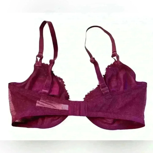 Victoria's Secret Unlined Lace Trim Velour Demi Bra Wine 36DD - Picture 2 of 5